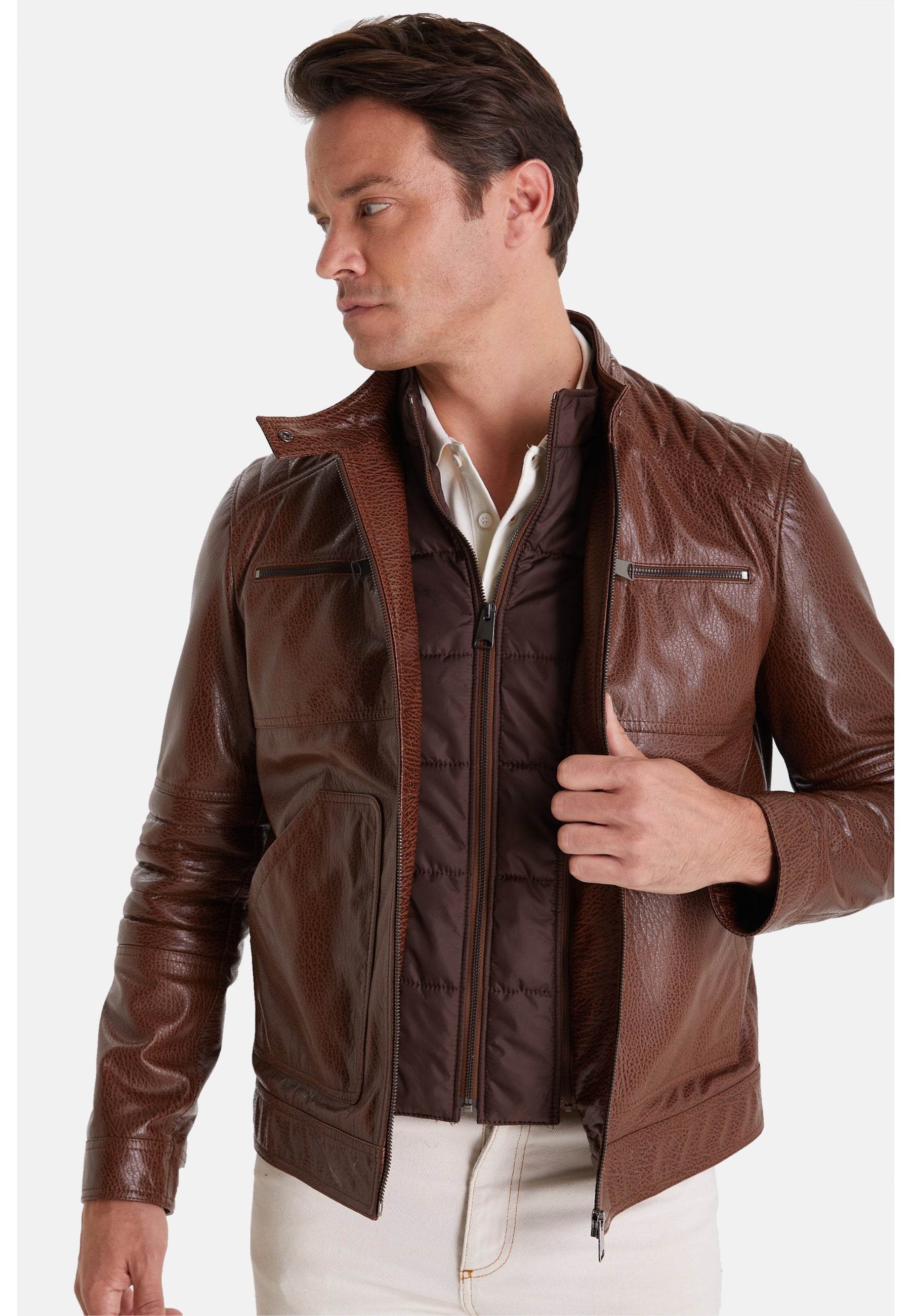 Men's Leather Jacket, Elephant Brown