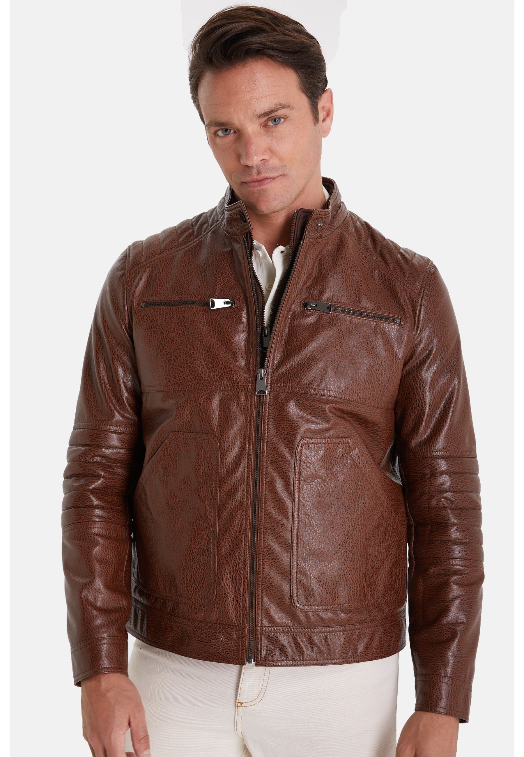 Men's Leather Jacket, Elephant Brown