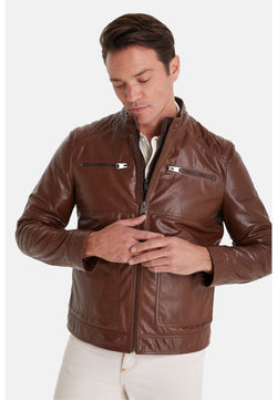 Image of Men's Leather Jacket, Elephant Brown