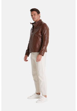 Image of Men's Leather Jacket, Elephant Brown