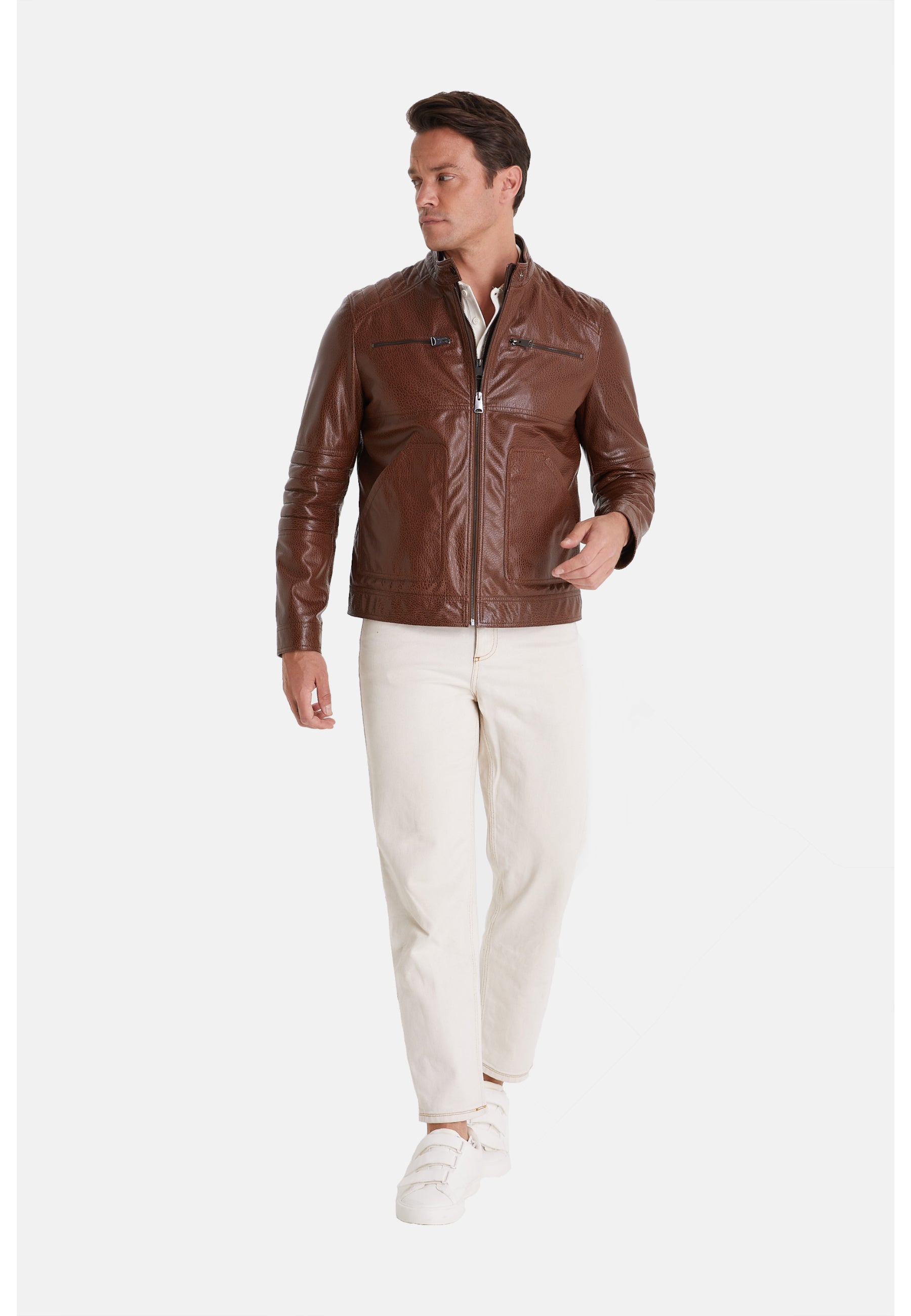 Men's Leather Jacket, Elephant Brown