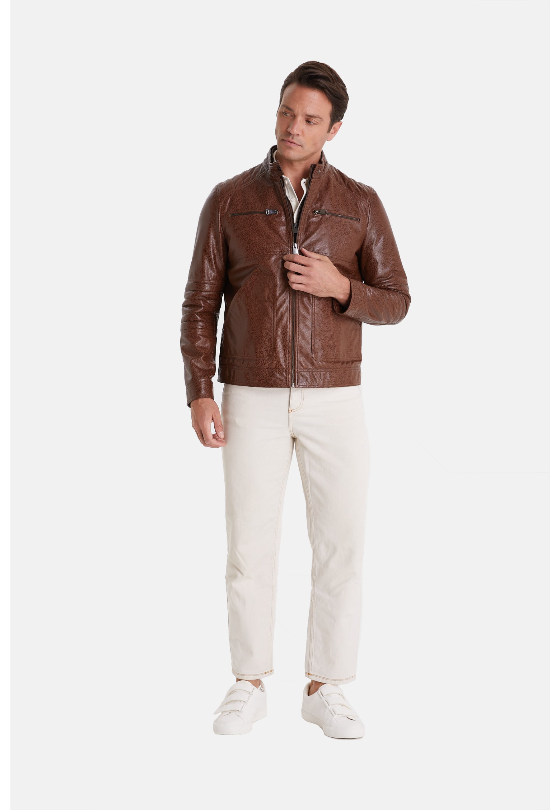 Men's Leather Jacket, Elephant Brown