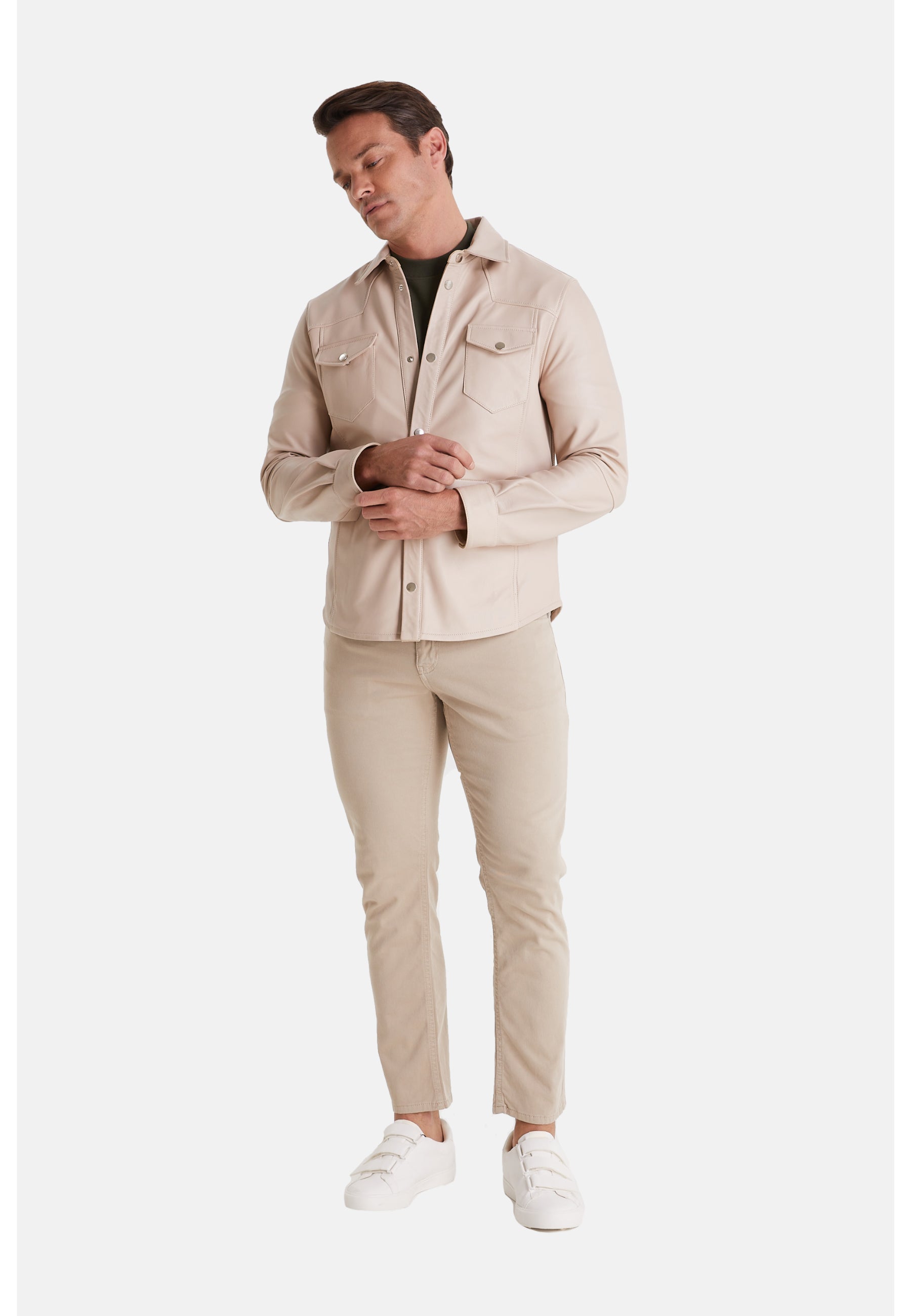 Men's Fashion Leather Jacket, Nappa Beige