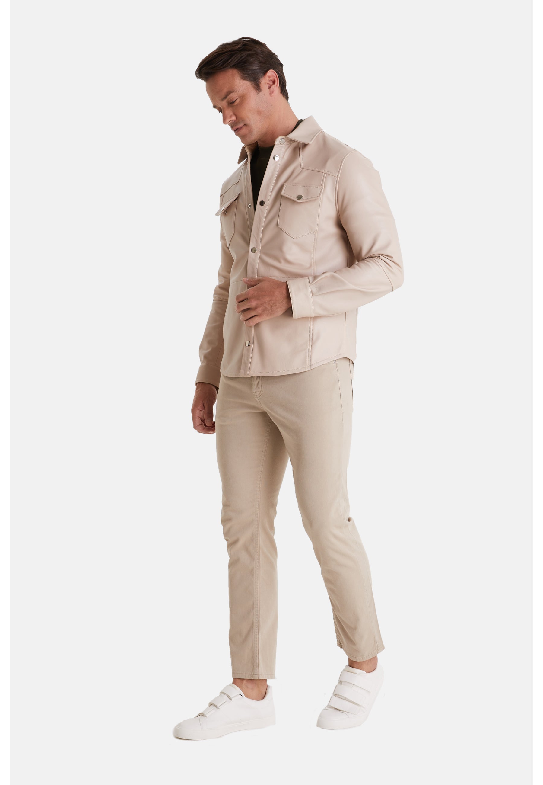 Men's Fashion Leather Jacket, Nappa Beige