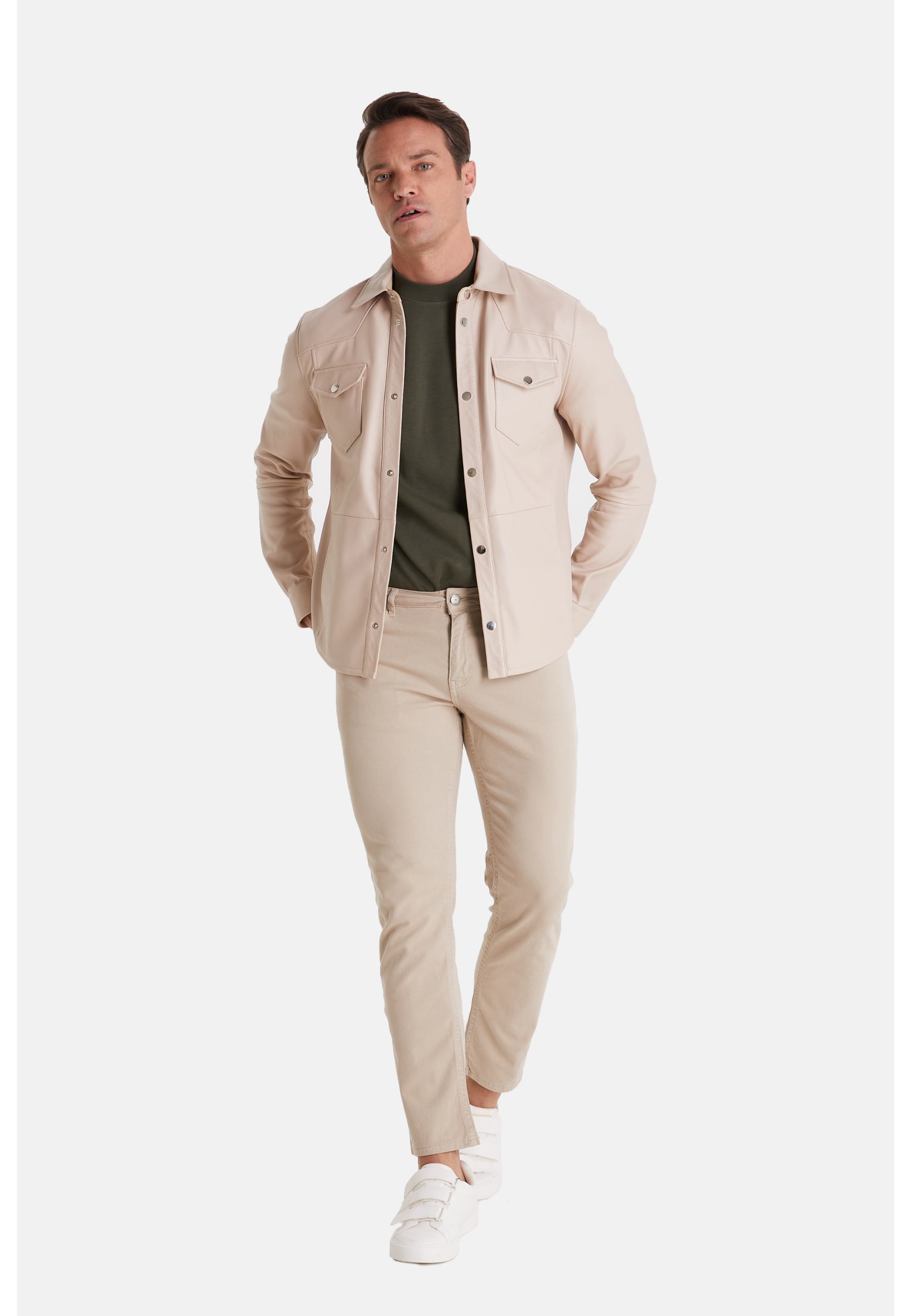 Men's Fashion Leather Jacket, Nappa Beige