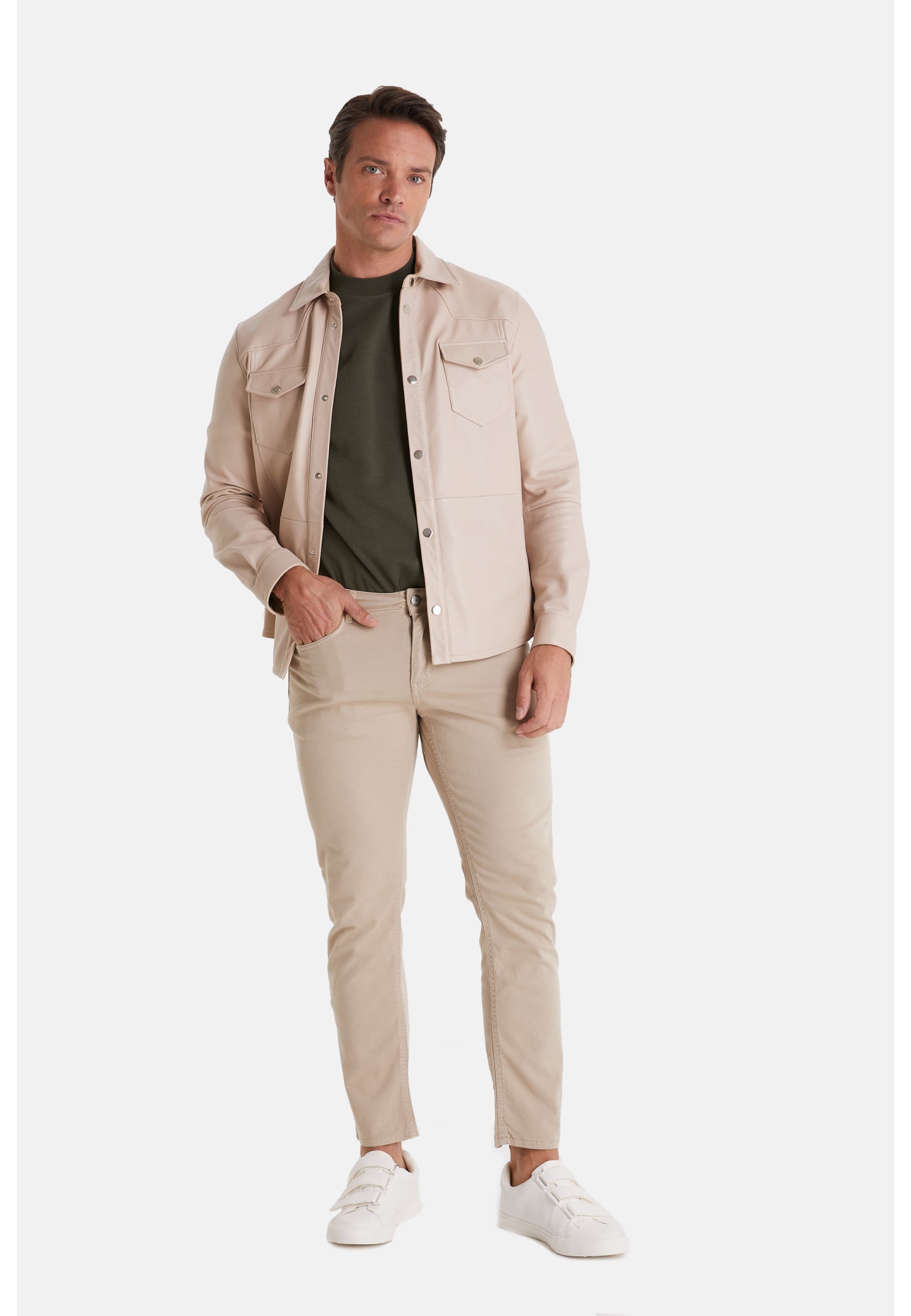 Men's Fashion Leather Jacket, Nappa Beige