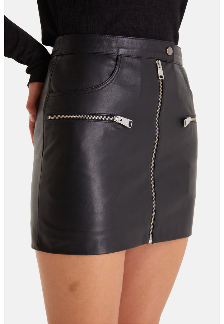 Women's Leather Fashion Skirt, Black