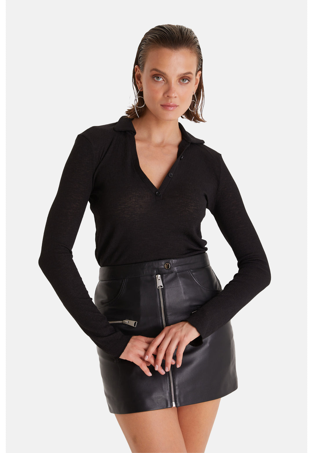 Women's Leather Fashion Skirt, Black