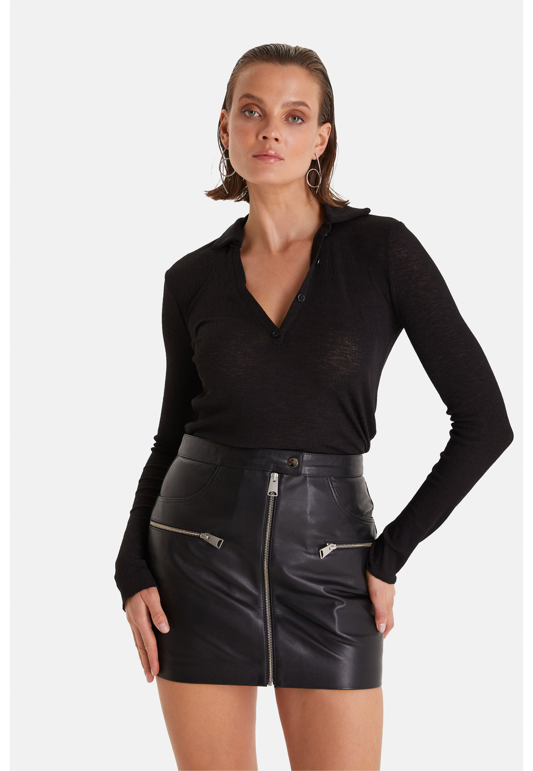 Women's Leather Fashion Skirt, Black