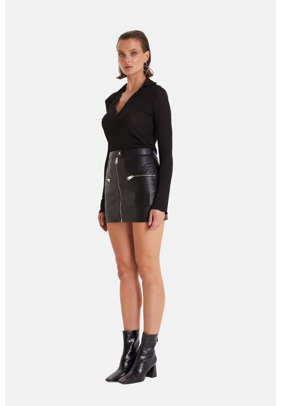 Women's Leather Fashion Skirt, Black