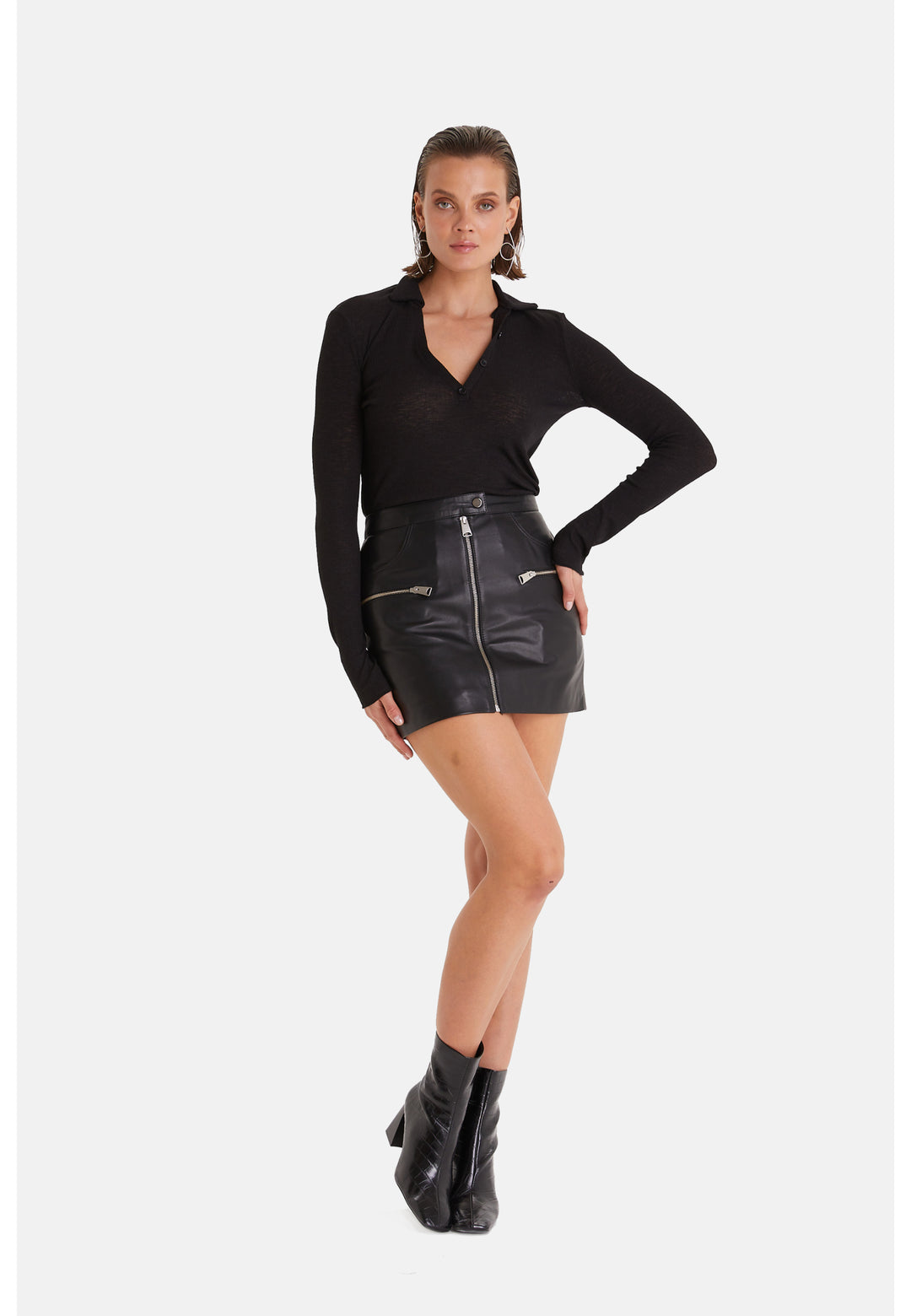 Women's Leather Fashion Skirt, Black