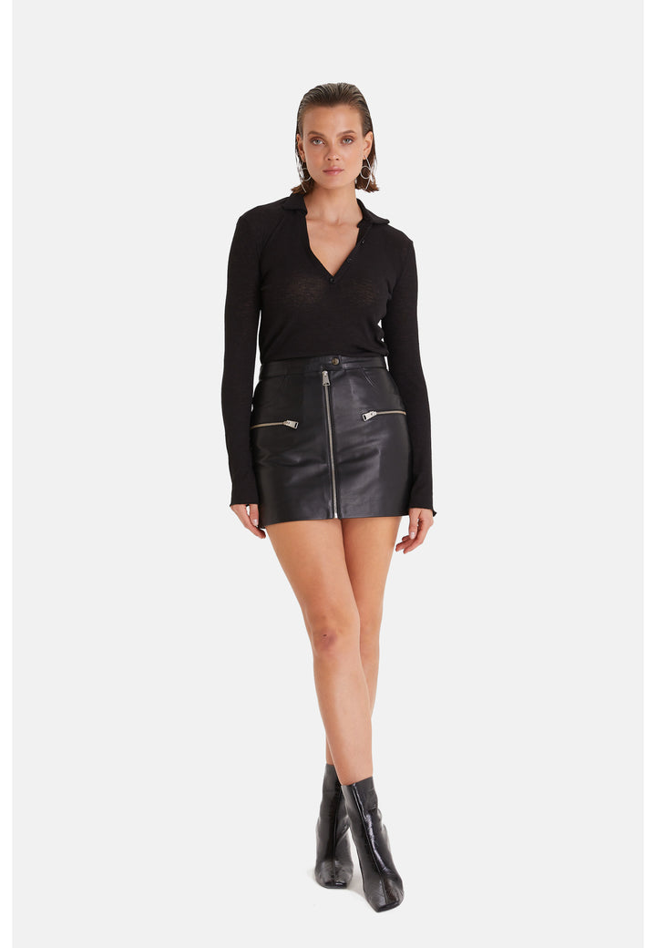 Women's Leather Fashion Skirt, Black