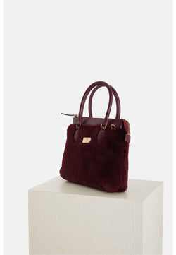 Image of Women's Shearling Clutch Bag, Suede Burgundy With Burgundy Wool