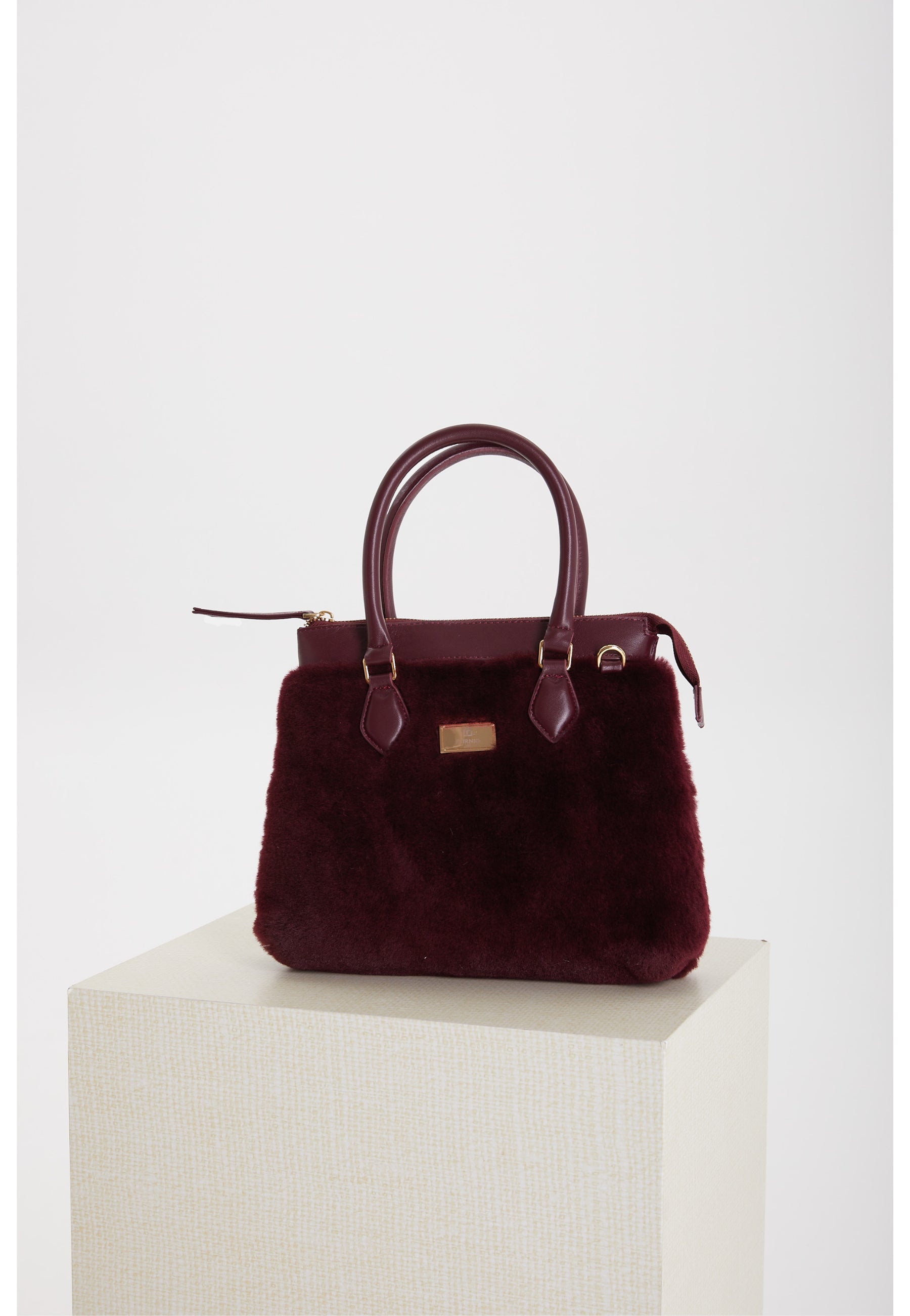 Women's Shearling Clutch Bag, Suede Burgundy With Burgundy Wool