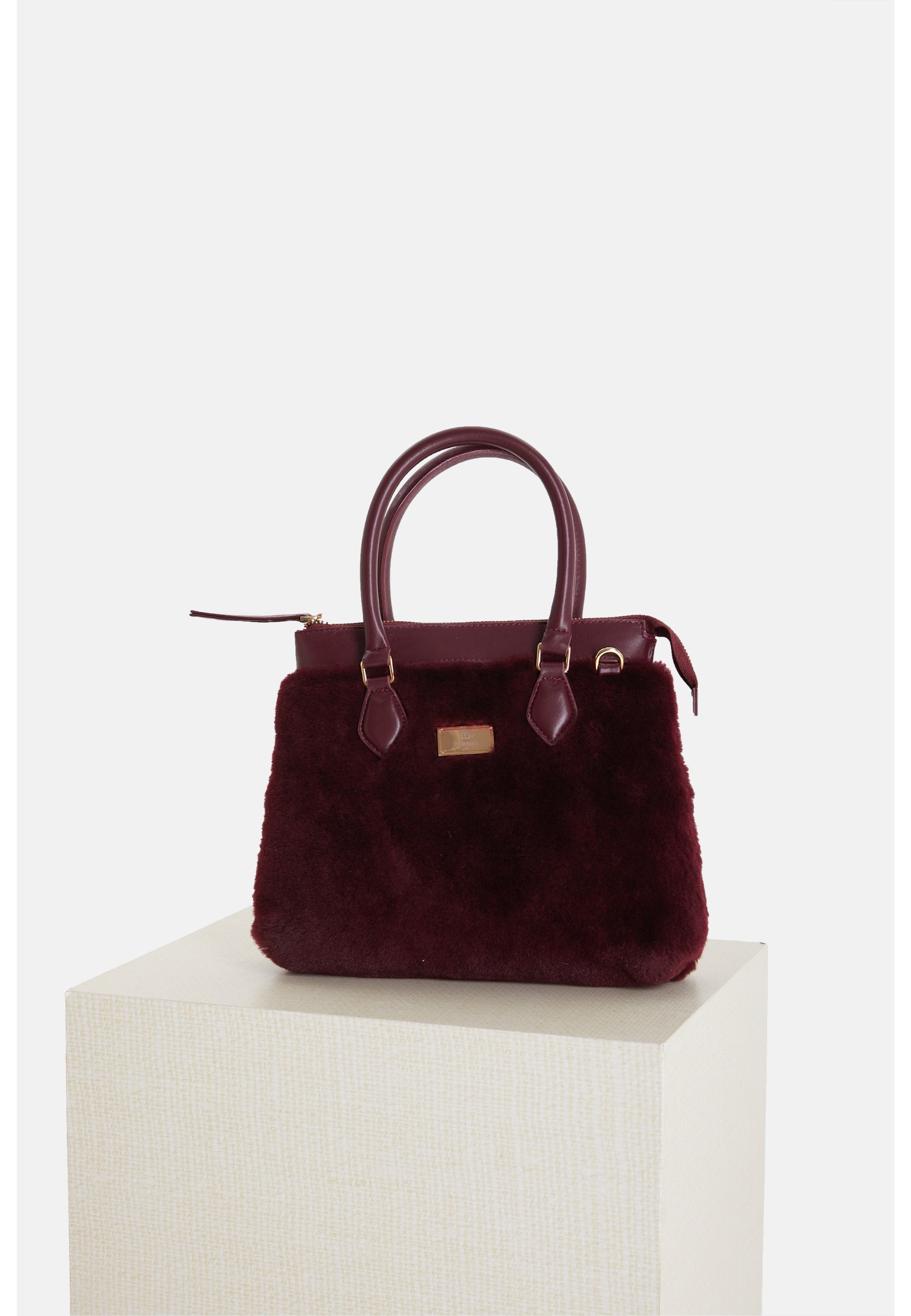 Women's Shearling Clutch Bag, Suede Burgundy With Burgundy Wool