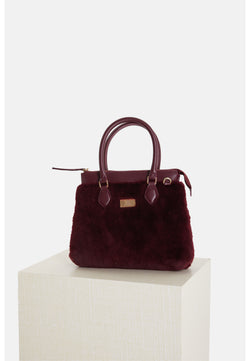 Image of Women's Shearling Clutch Bag, Suede Burgundy With Burgundy Wool