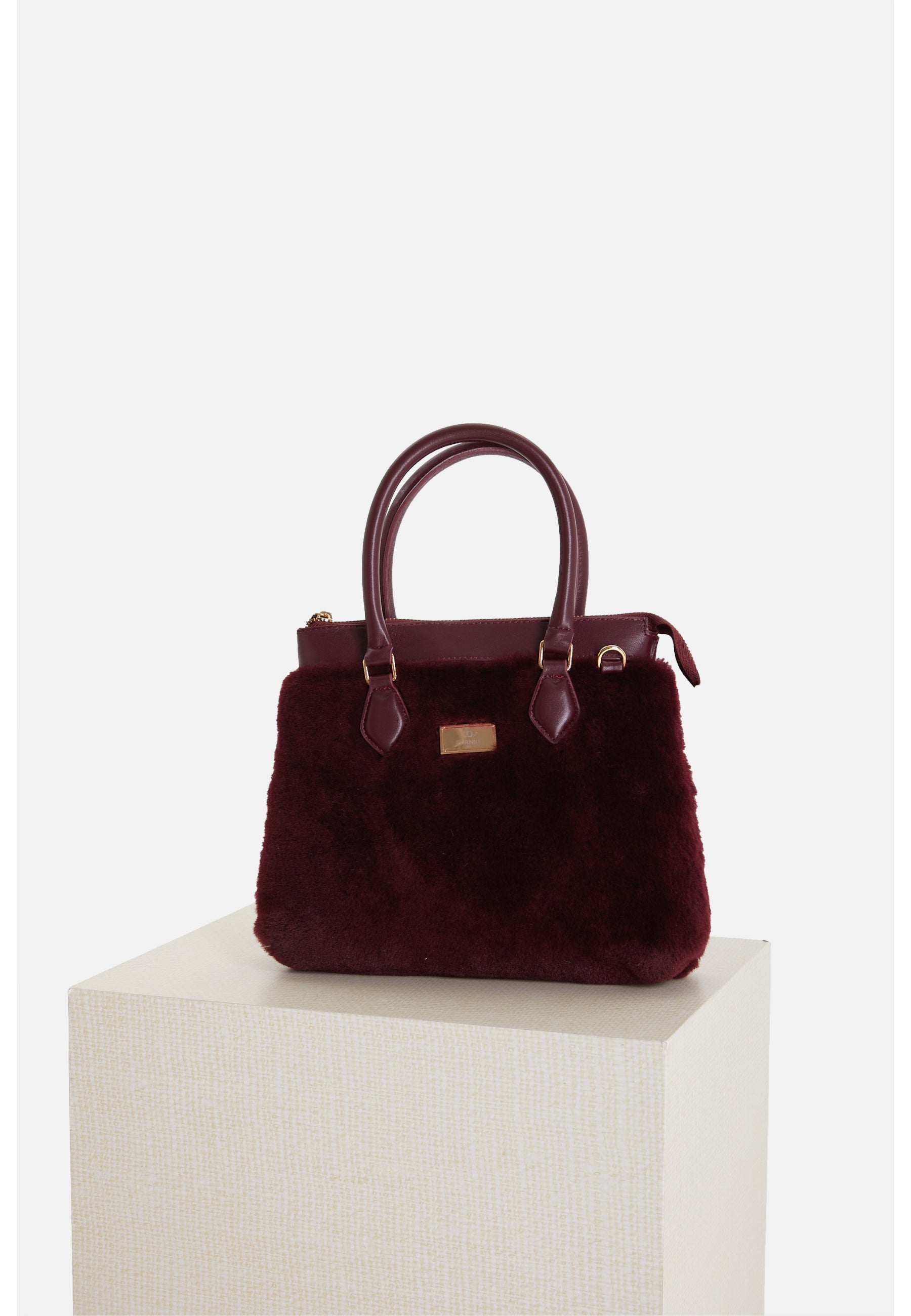 Women's Shearling Clutch Bag, Suede Burgundy With Burgundy Wool