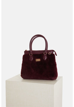 Image of Women's Shearling Clutch Bag, Suede Burgundy With Burgundy Wool