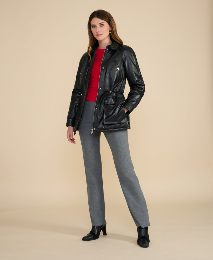 Sheridan black leather utility jacket handcrafted from premium British leather by FURNIQ UK
