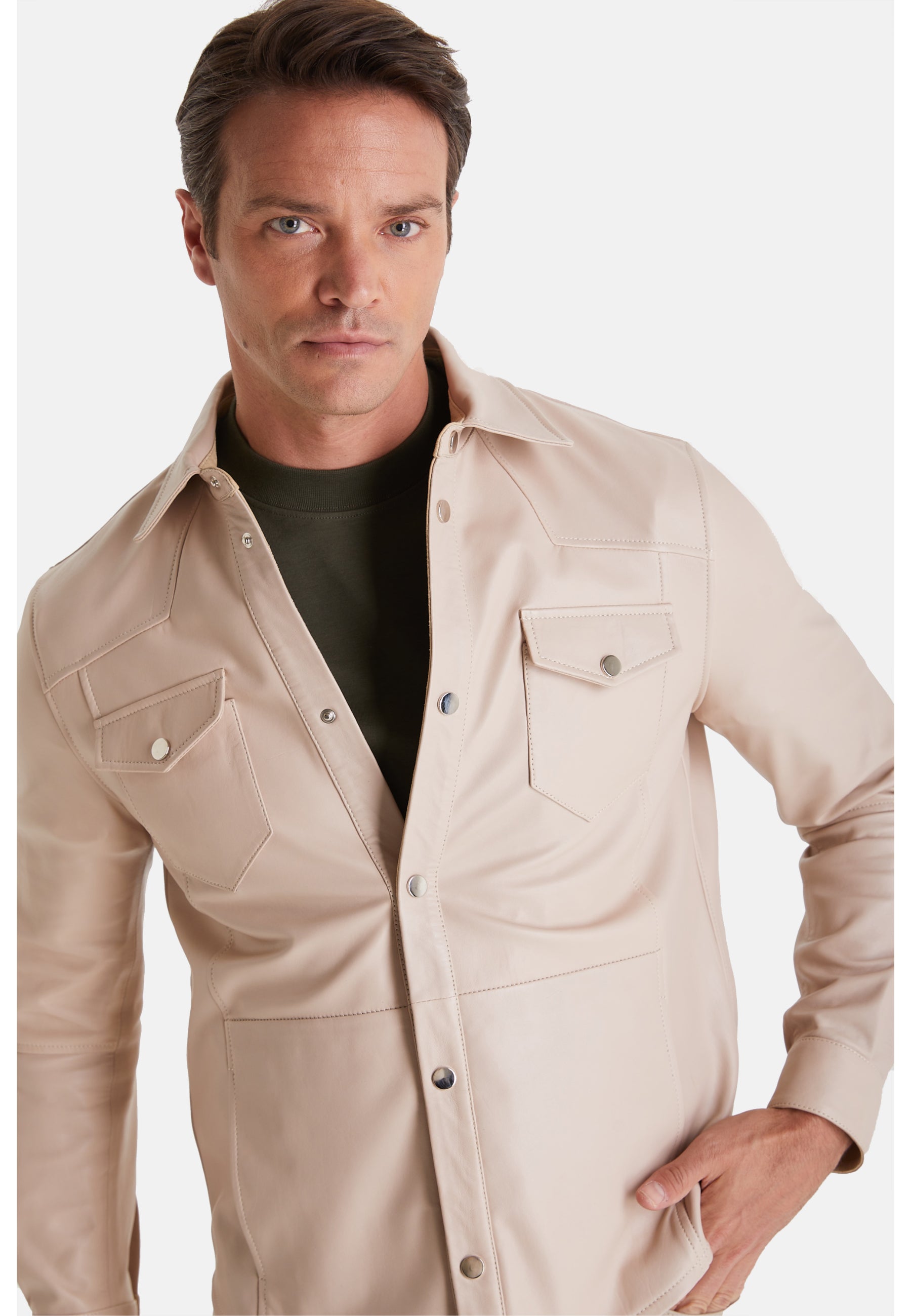 Men's Fashion Leather Jacket, Nappa Beige