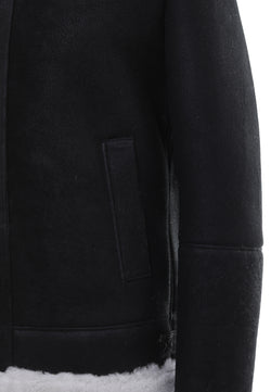 Image of Men's Shearling RAF B3 Aviator Jacket, Washed Black with White Curly Wool