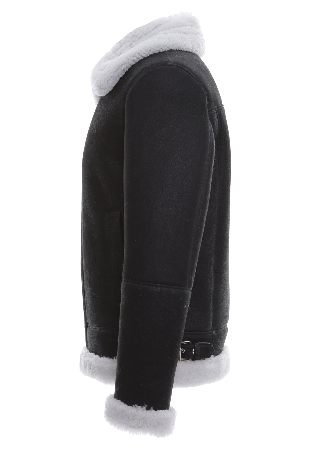 Men's Shearling RAF B3 Aviator Jacket, Washed Black with White Curly Wool