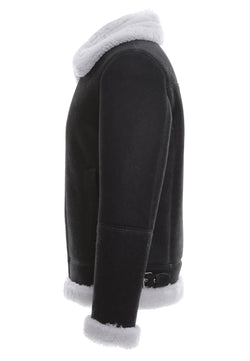 Image of Men's Shearling RAF B3 Aviator Jacket, Washed Black with White Curly Wool