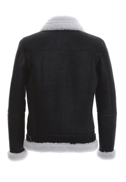 Image of Men's Shearling RAF B3 Aviator Jacket, Washed Black with White Curly Wool