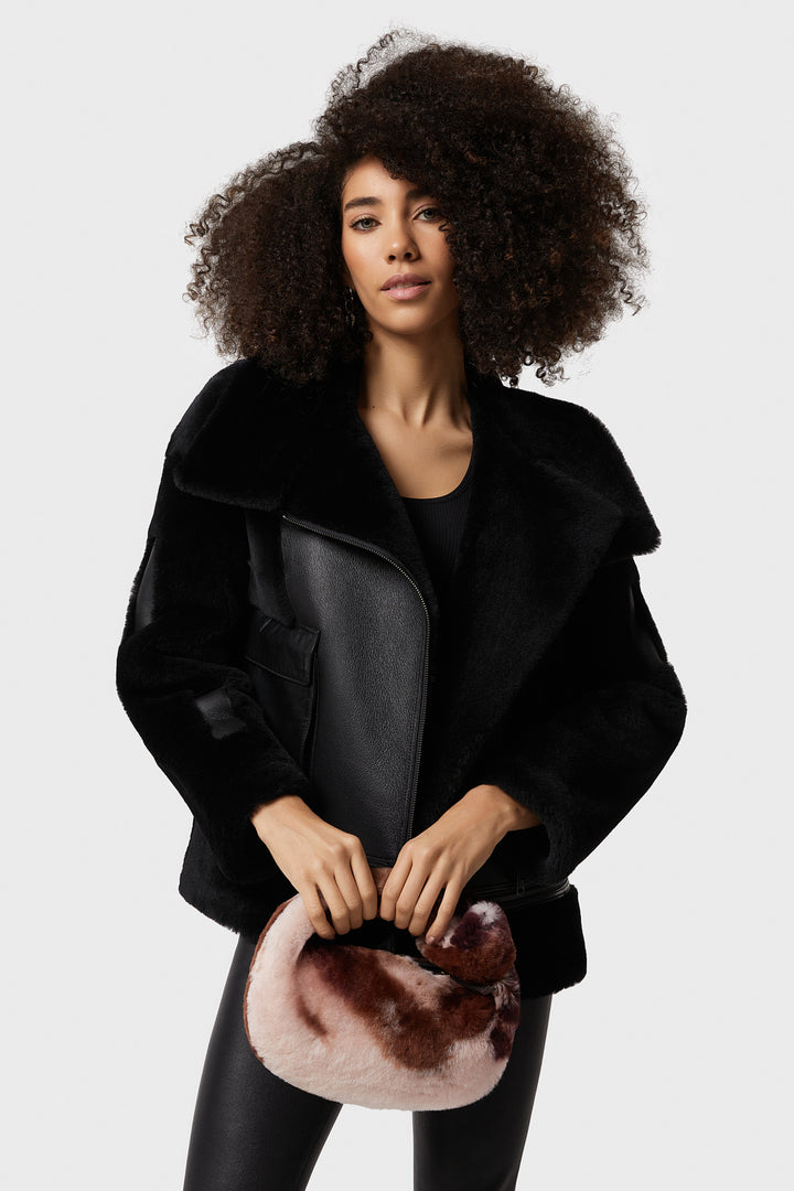 Women's Shearling Mini Bag, Brown Multicolor
