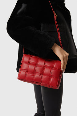 Image of Genuine Leather Shoulder Bag, Caviar Pattern Red