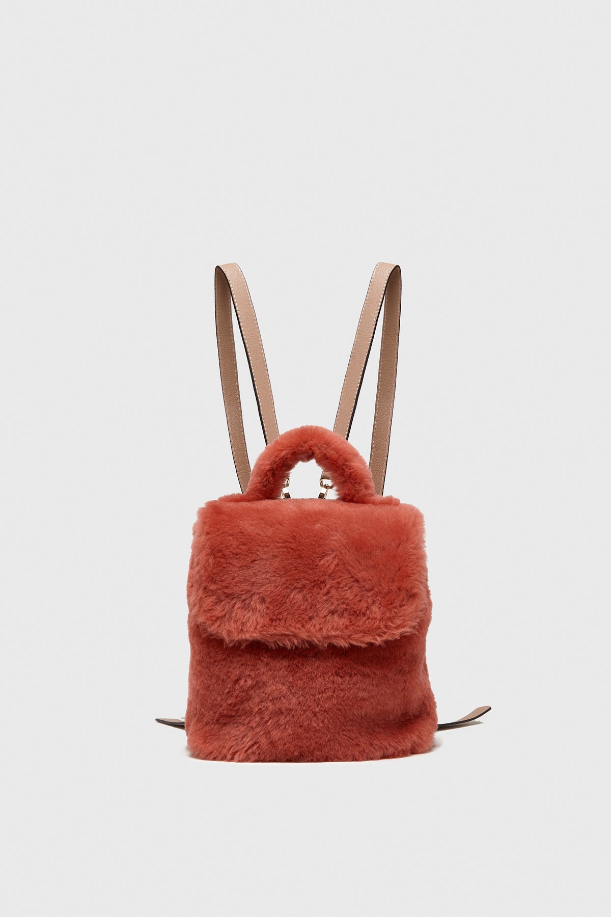 Women's Shearling Mini Backpack , Coral Wool