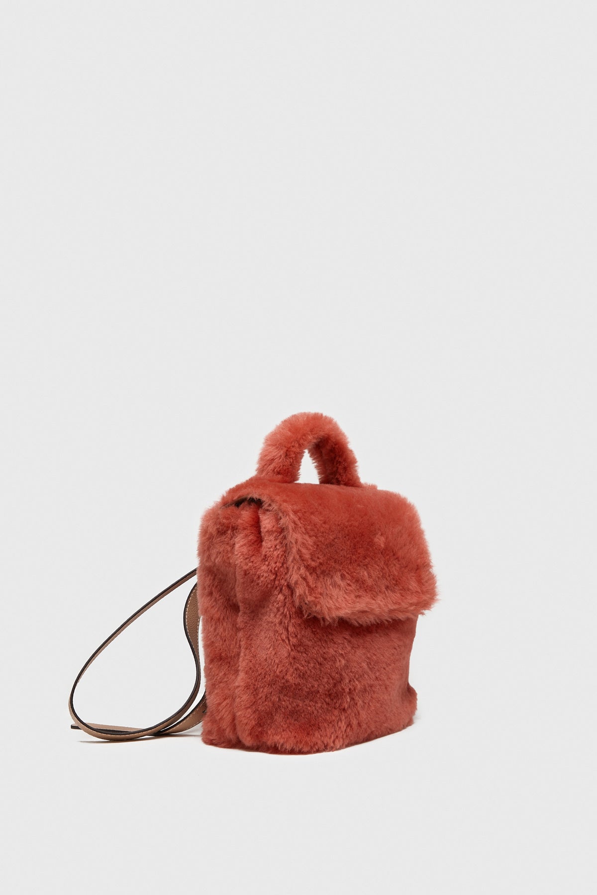 Women's Shearling Mini Backpack , Coral Wool