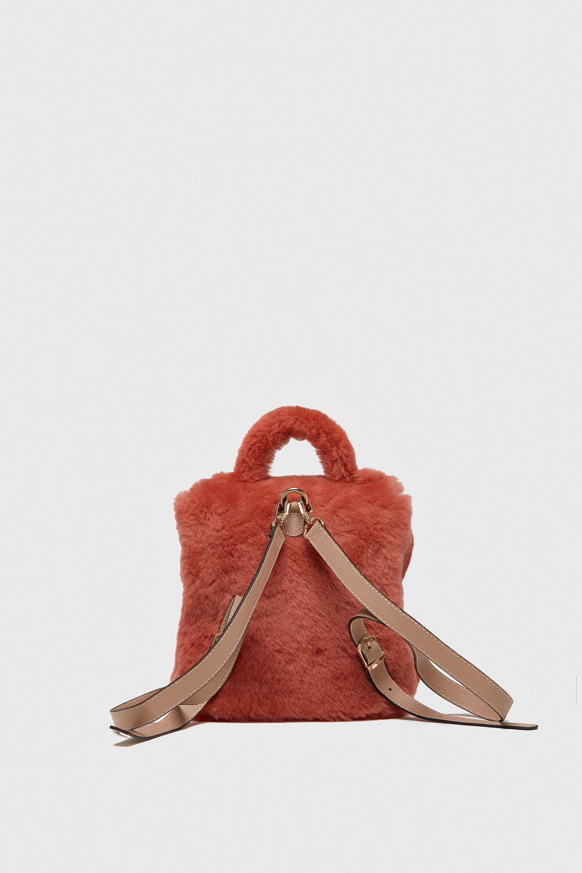 Women's Shearling Mini Backpack , Coral Wool