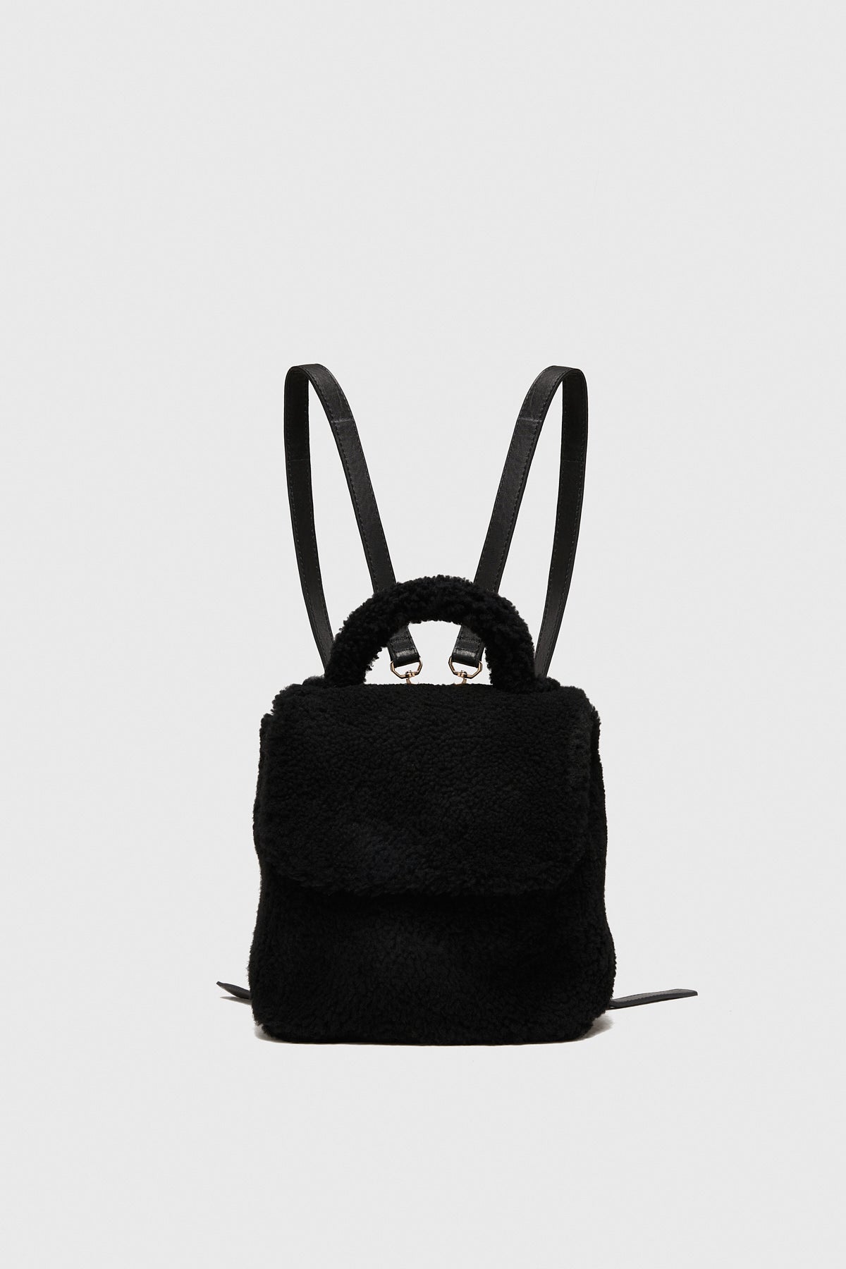 Women's Shearling Mini Backpack , Black Curly Wool