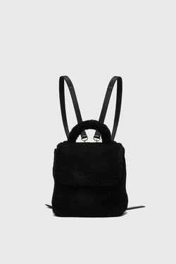 Image of Women's Shearling Mini Backpack , Black Curly Wool