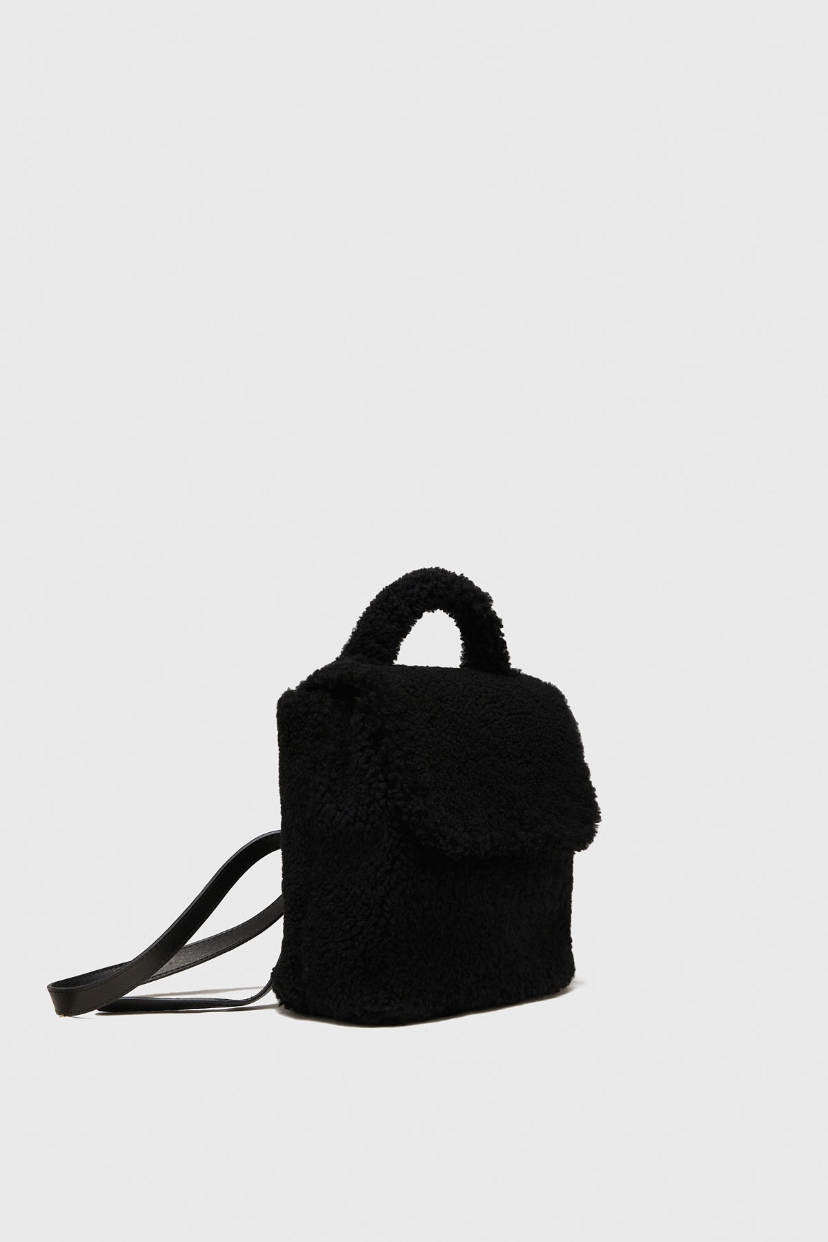 Women's Shearling Mini Backpack , Black Curly Wool