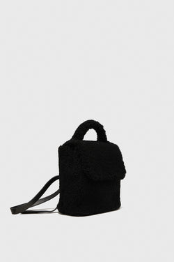 Image of Women's Shearling Mini Backpack , Black Curly Wool