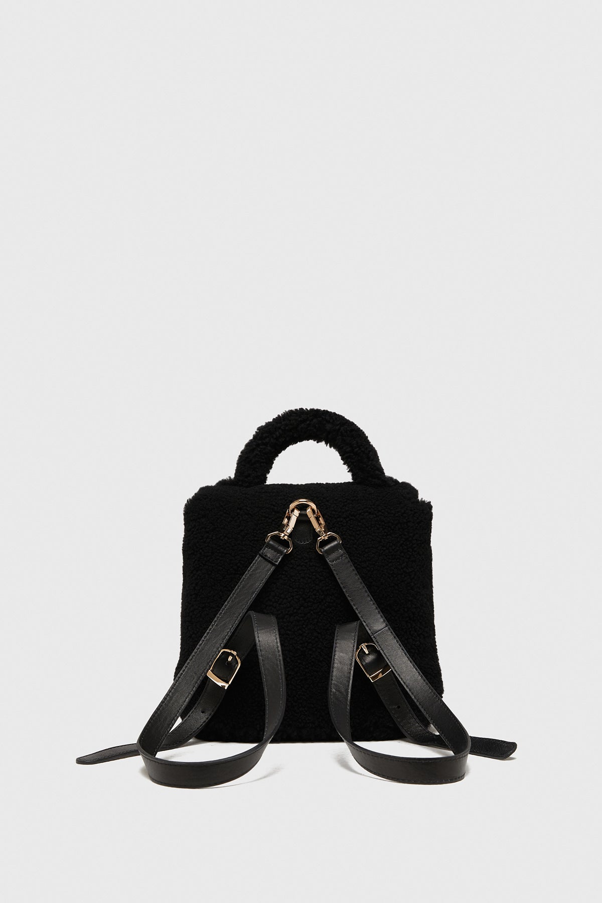 Women's Shearling Mini Backpack , Black Curly Wool