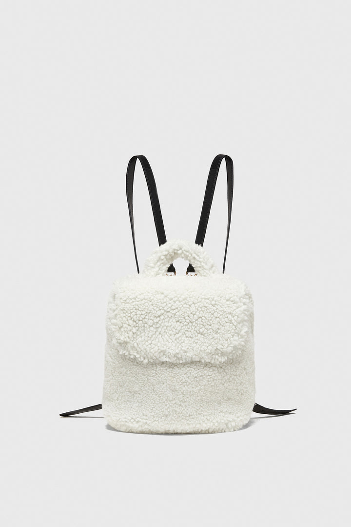 Women's Shearling Mini Backpack , White Curly Wool