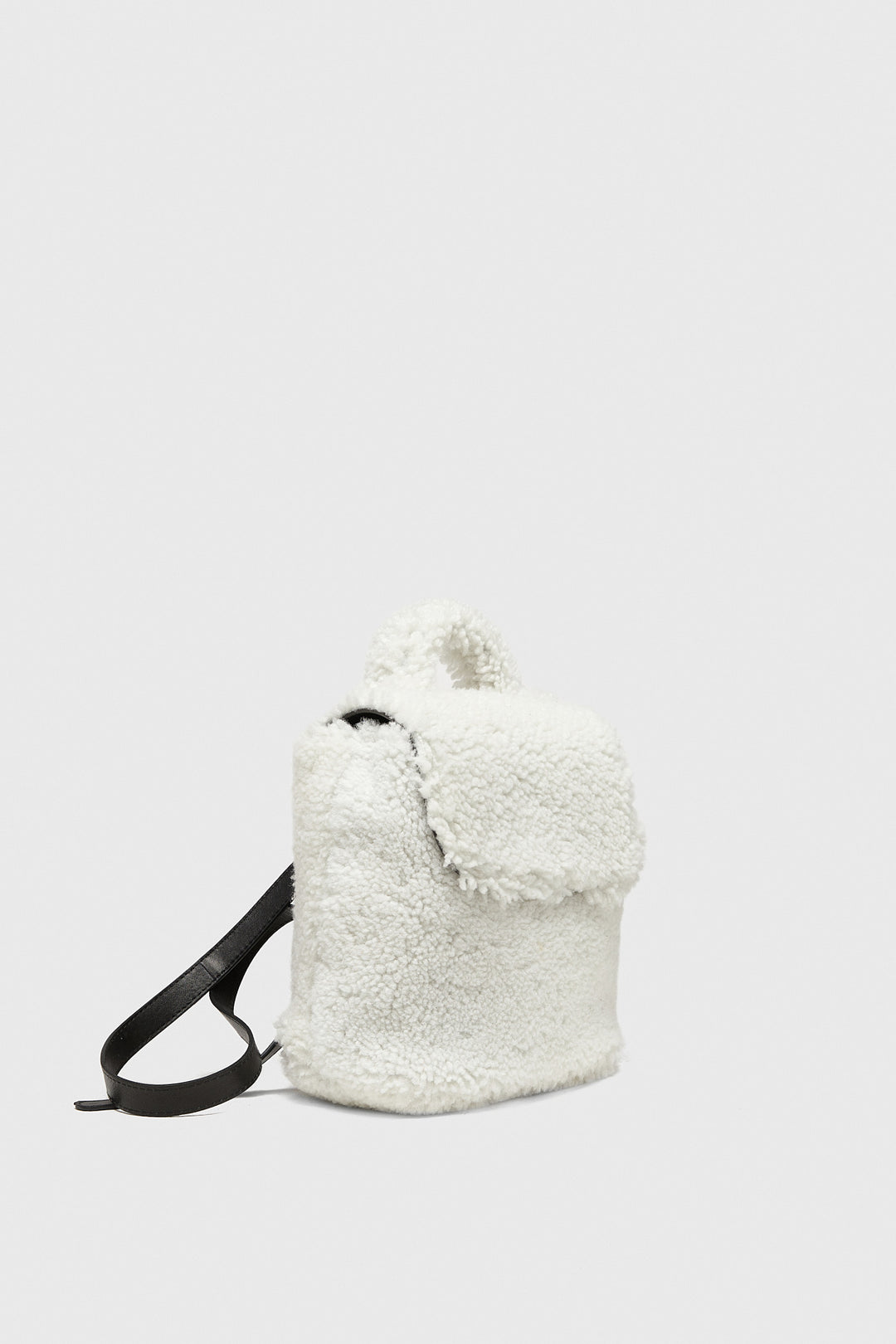 Women's Shearling Mini Backpack , White Curly Wool