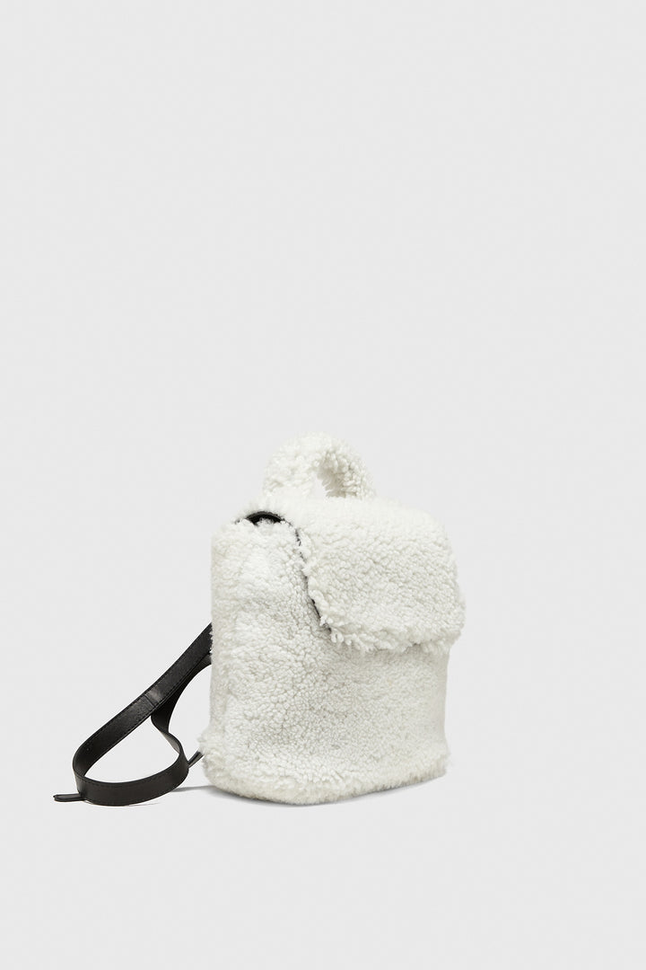 Women's Shearling Mini Backpack , White Curly Wool