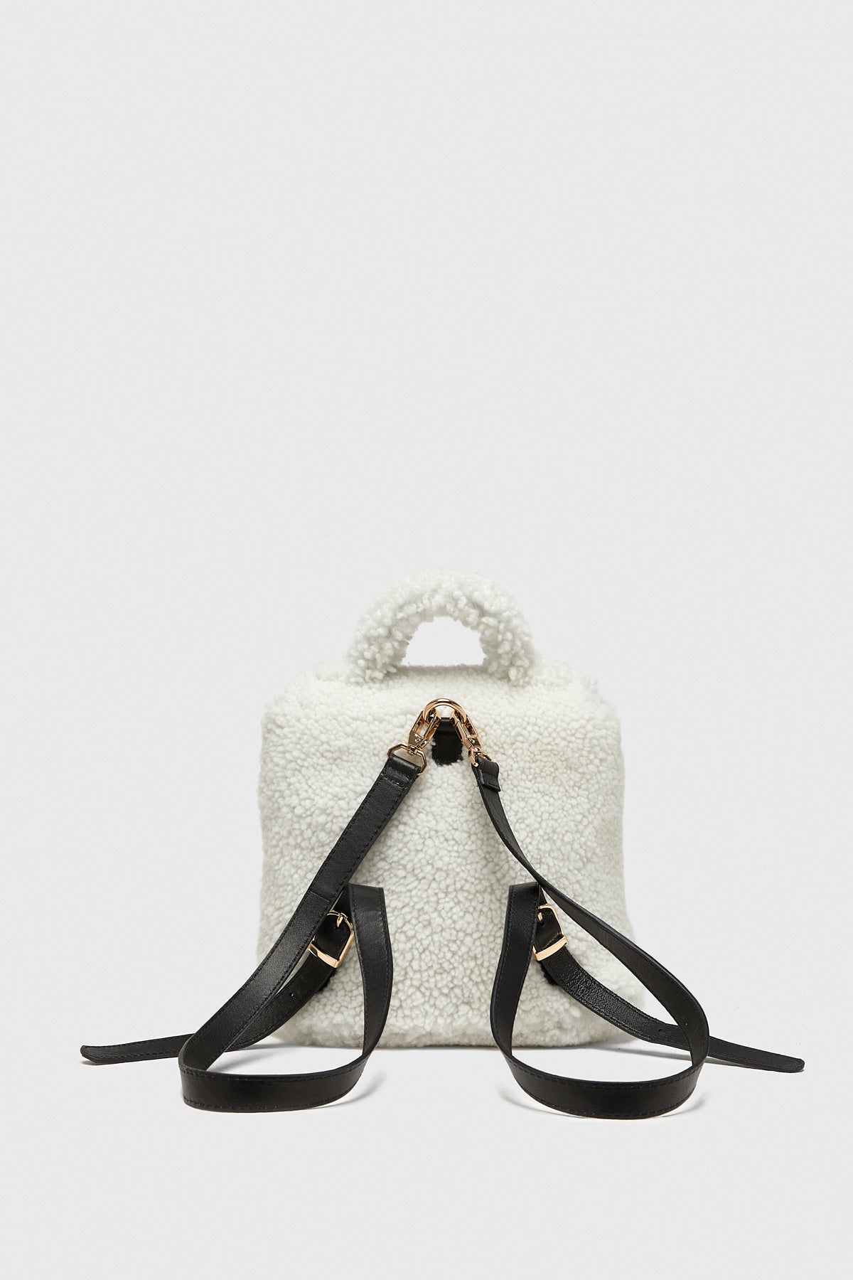 Women's Shearling Mini Backpack , White Curly Wool