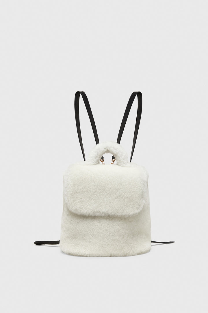 Women's Shearling Mini Backpack , White Wool