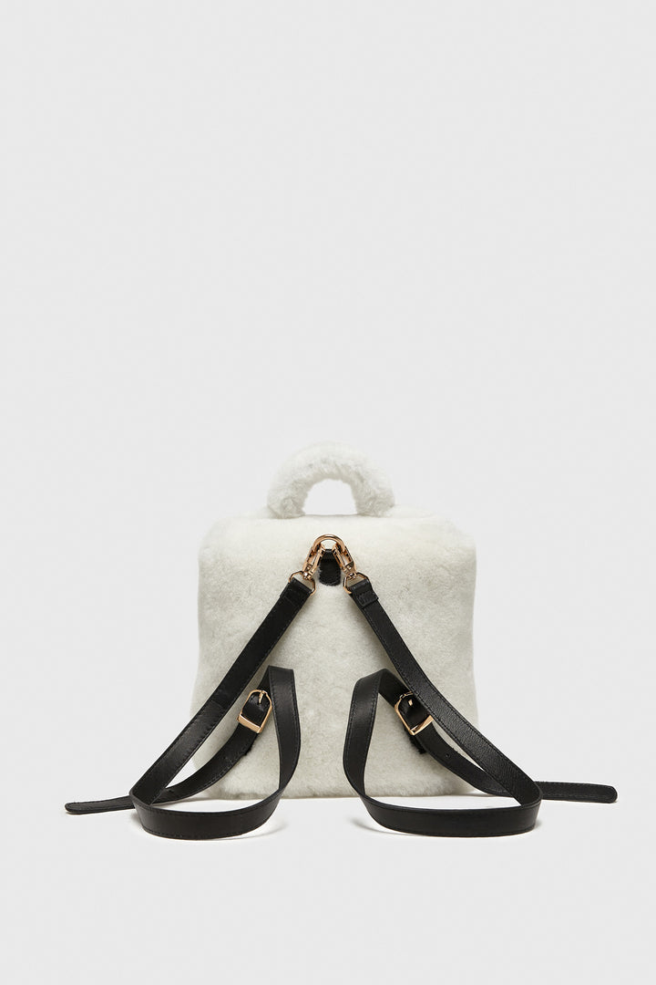 Women's Shearling Mini Backpack , White Wool