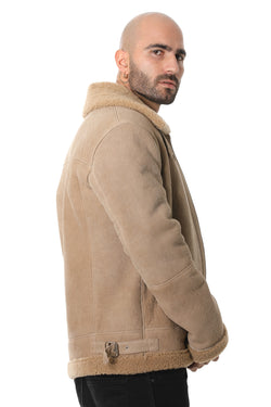 Image of Men's Shearling RAF B3 Aviator Jacket, Washed Camel Curly Wool