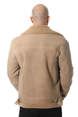 Image of Men's Shearling RAF B3 Aviator Jacket, Washed Camel Curly Wool