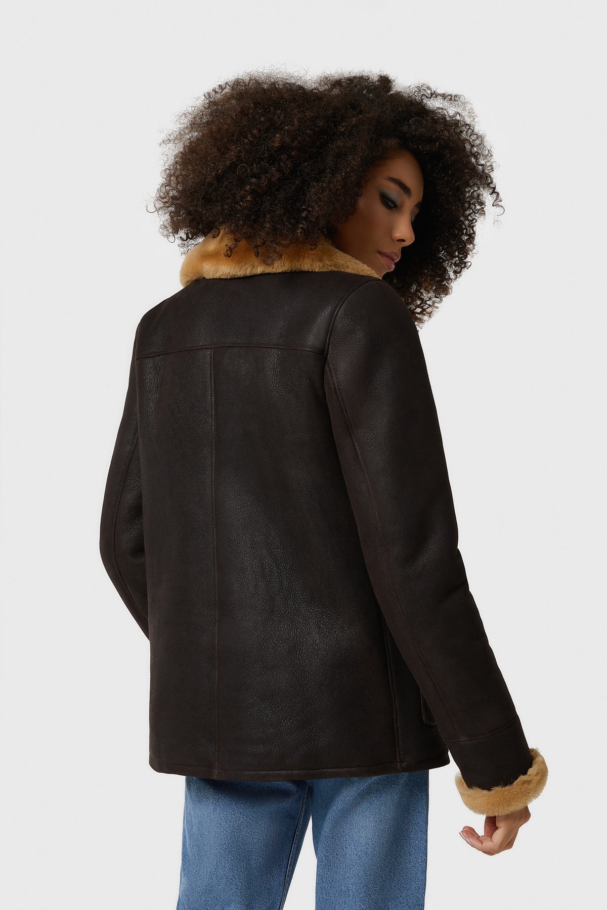 Women's Peacoat, Washed Brown with Ginger Wool