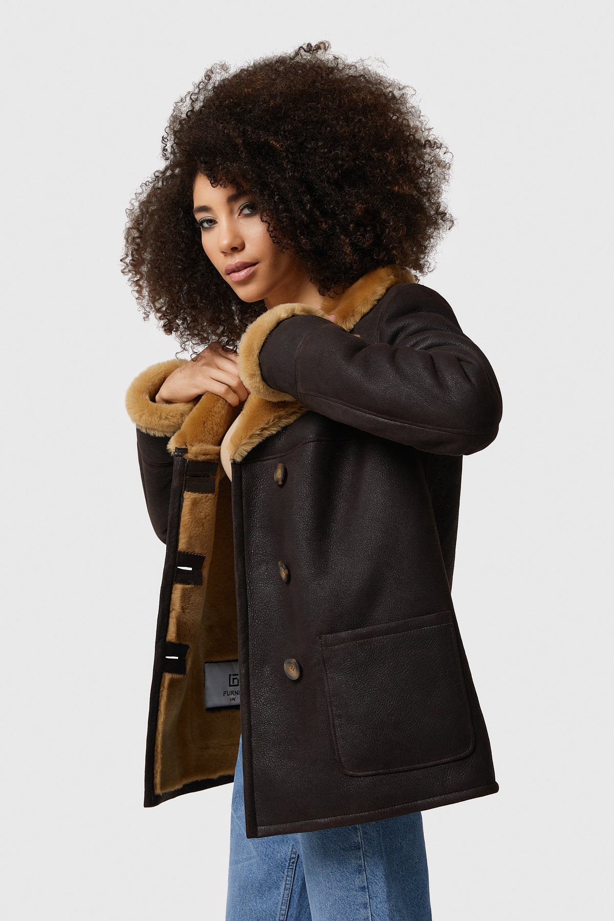 Women's Peacoat, Washed Brown with Ginger Wool