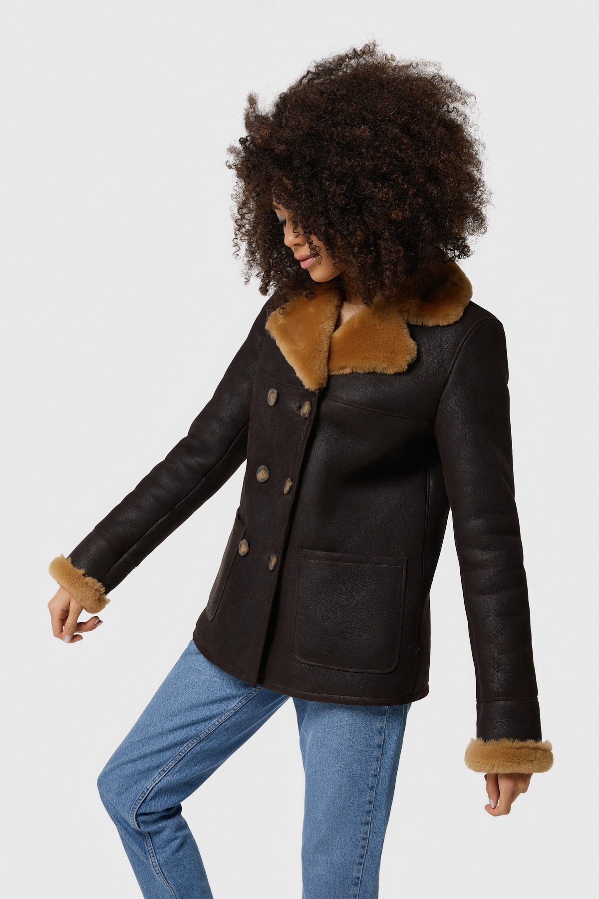 Women's Peacoat, Washed Brown with Ginger Wool