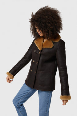 Image of Women's Peacoat, Washed Brown with Ginger Wool